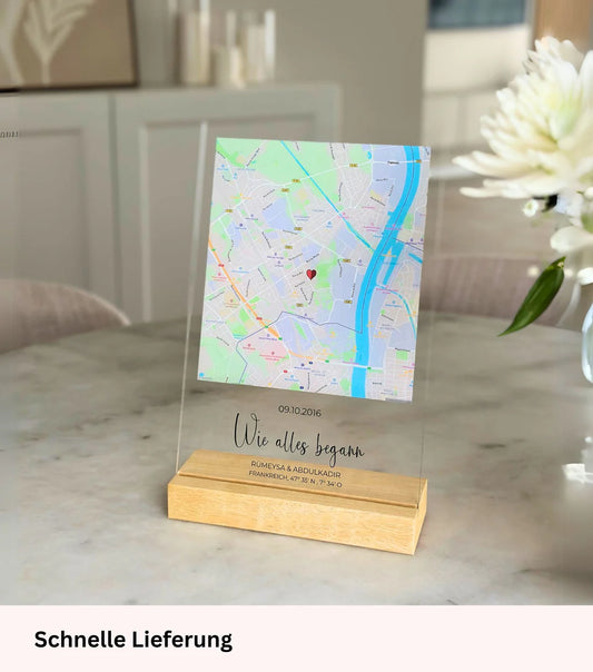 Wo alles begann – Personalisiertes Acrylschild mit Karte
