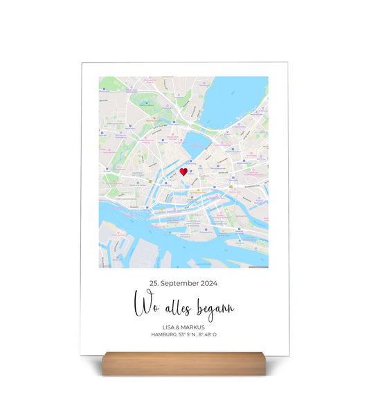 Wo alles begann – Personalisiertes Acrylschild mit Karte